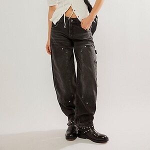 Free People We the Free Loren Carpenter Barrel Jeans in Black 30